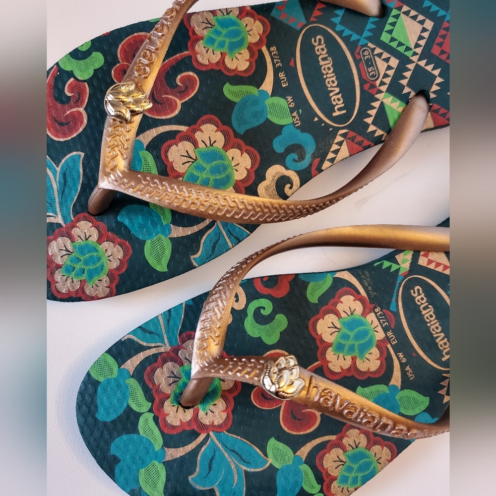 Havaianas Lotus Gold/Blue Sandal, 6 - Picture 2 of 4